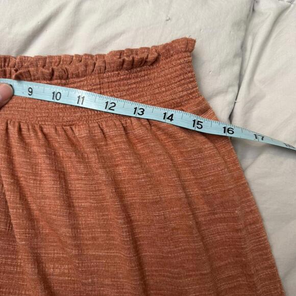 89th + Madison Rust Coral Tiered Midi Boho Skirt Smocked Waist Flowy ALine-Large - Picture 4 of 5